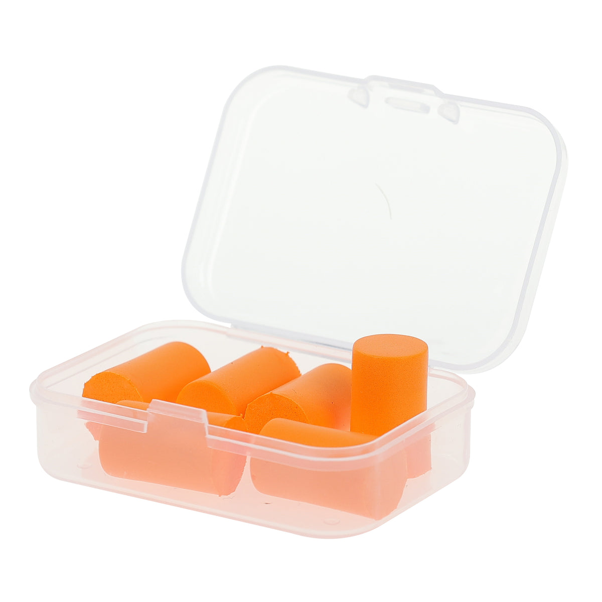 straight orange foam ear plugs in a carrying case
