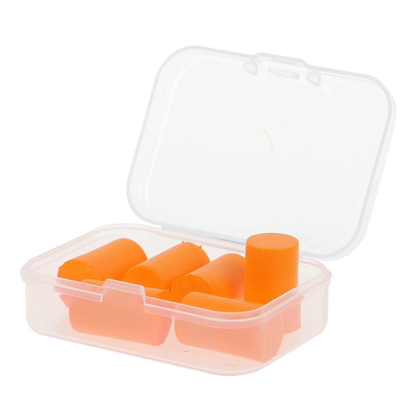 straight orange foam ear plugs in a carrying case