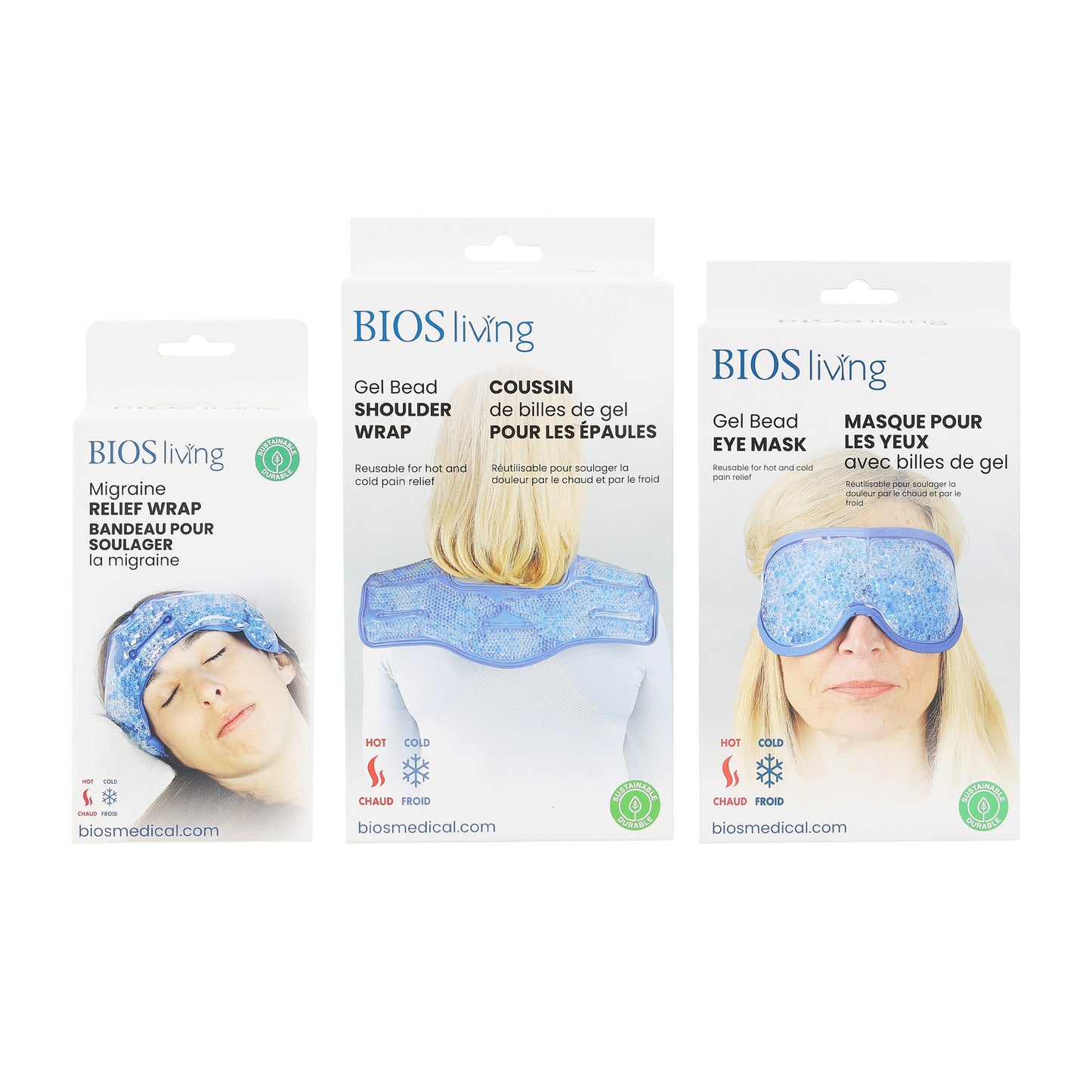 Ensemble chaud et froid de perles de gel avec masque oculaire et enveloppements pour la migraine et les épaules