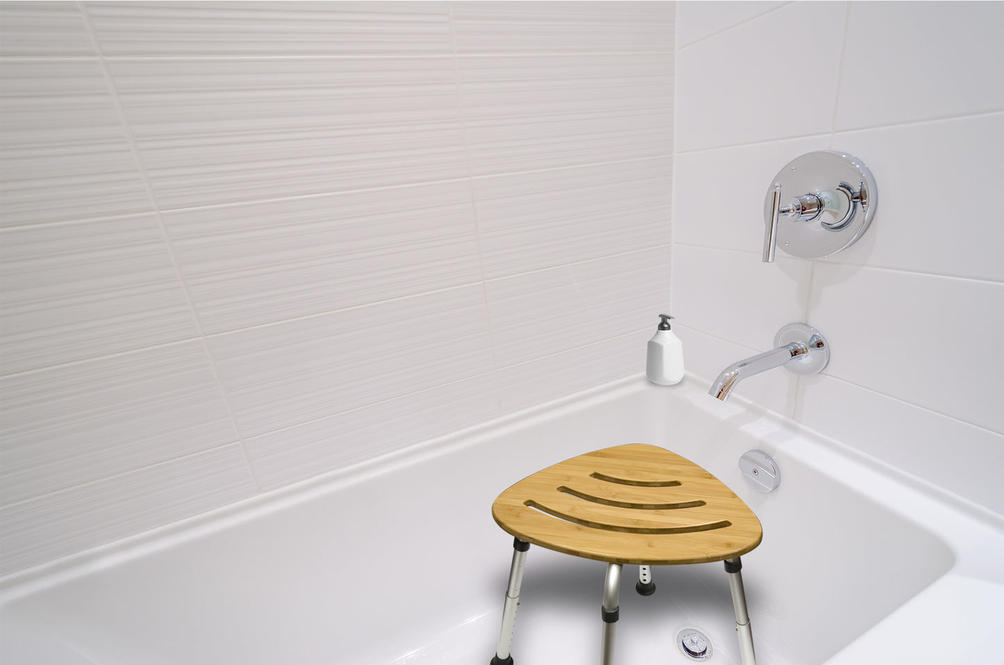 Bamboo Bath Stool set up in a bath tub
