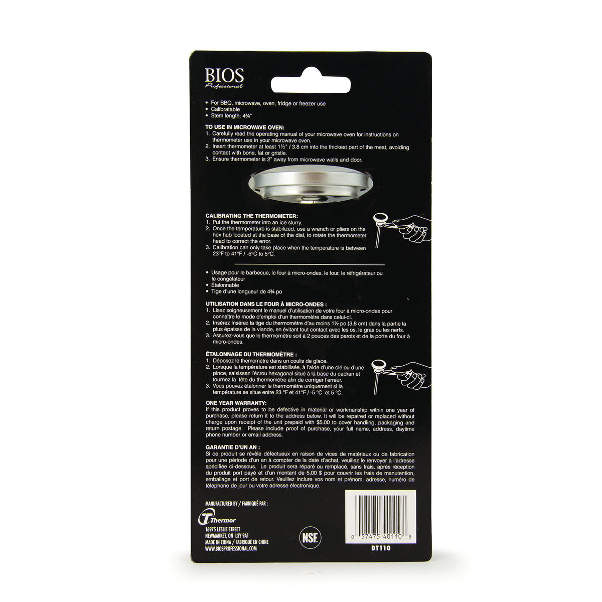 DT110 1¾" / 4.5 cm Dial Thermometer retail packaging - back